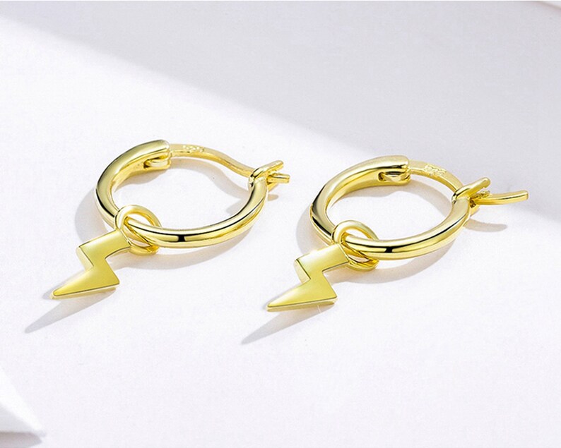 Golden Lightning Thunder Drop Earrings for Women Pure 925 | Etsy