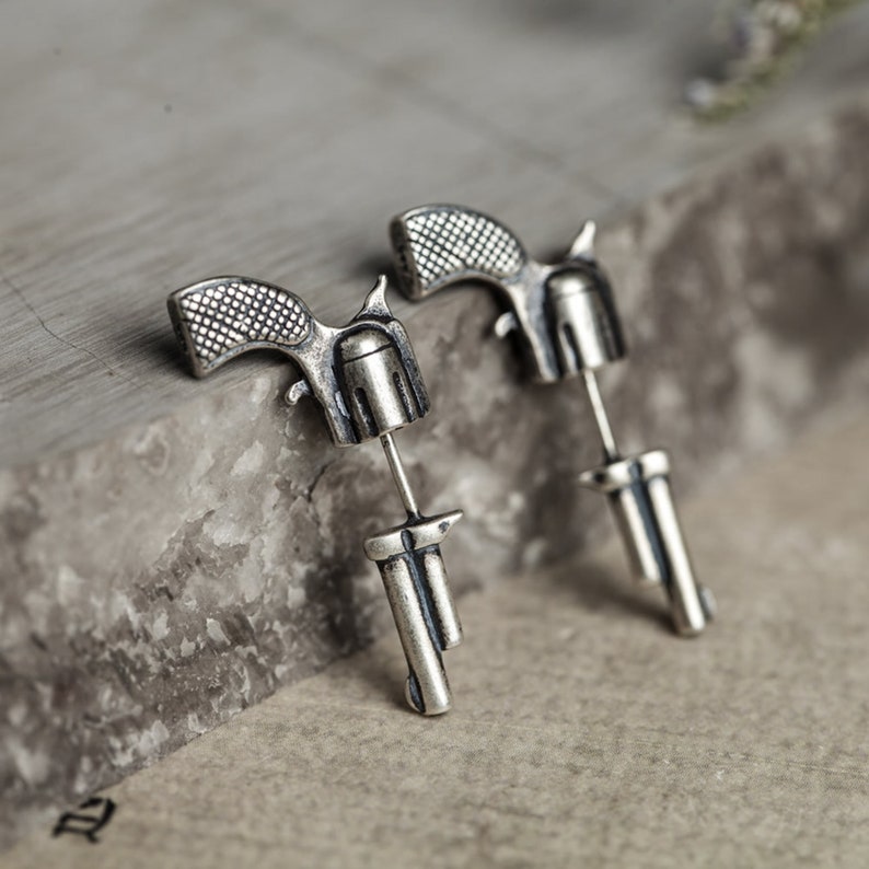 Miniature Pistol Stud Earrings Punk Retro Gothic