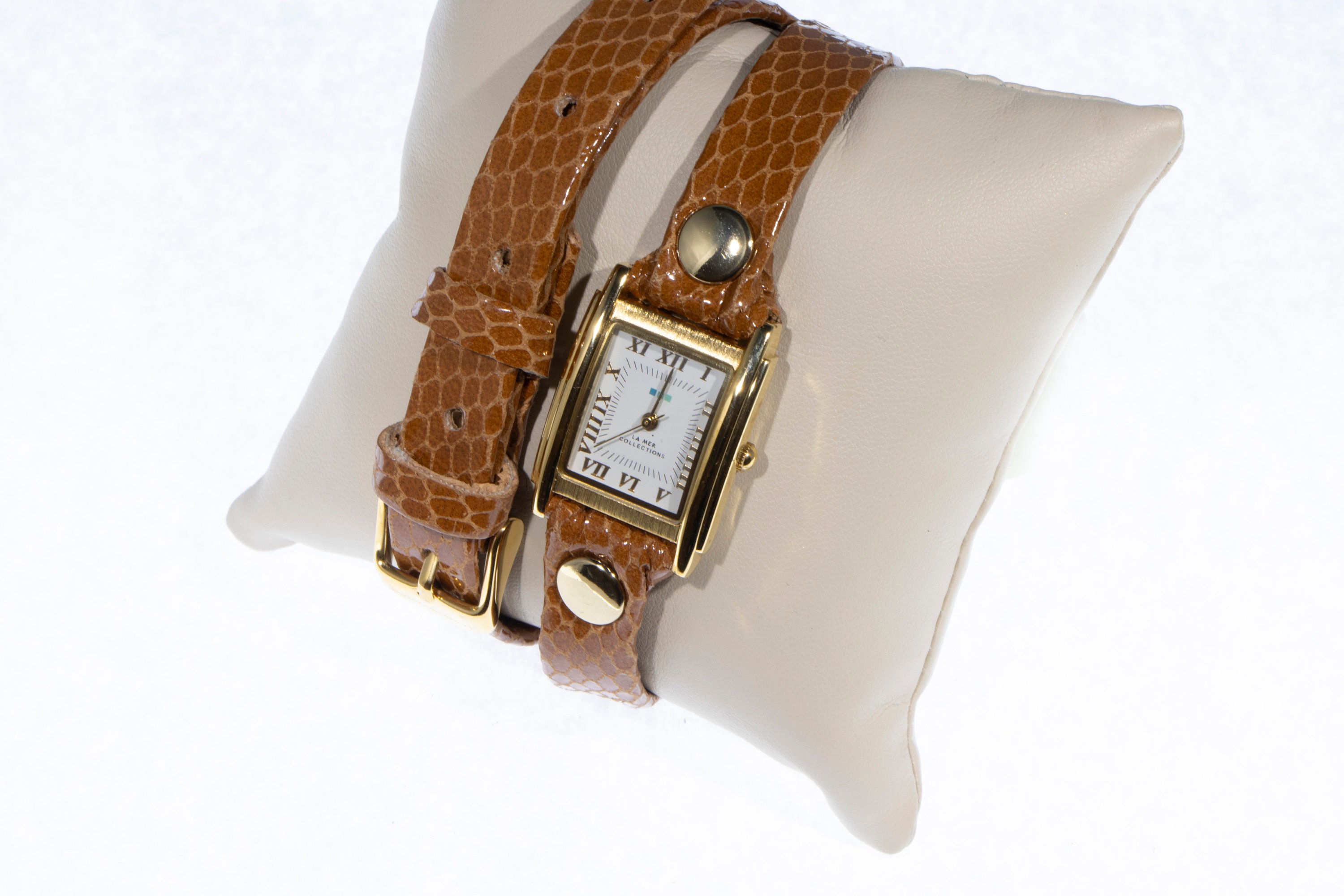 La Mer x Anthropologie Gold and Brown Wrap Watch LA MER Gold Band Wristwatches for sale | eBay main image 2