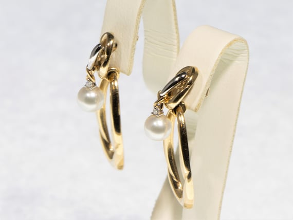 Pearl and Diamond Dangle Earrings with Detachable… - image 2