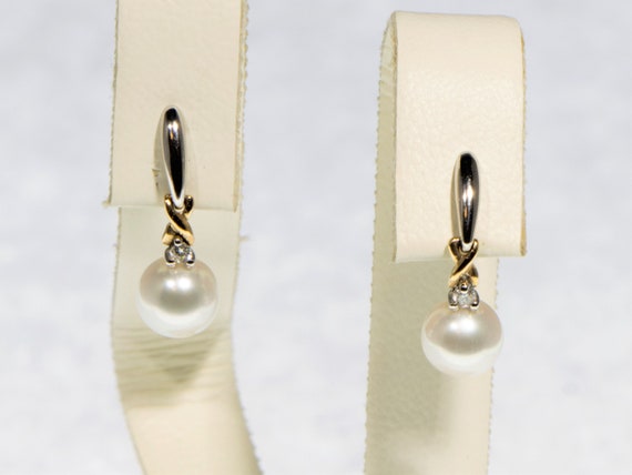 Pearl and Diamond Dangle Earrings with Detachable… - image 3