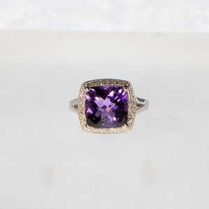 Amethyst Diamond Halo Ring image 1