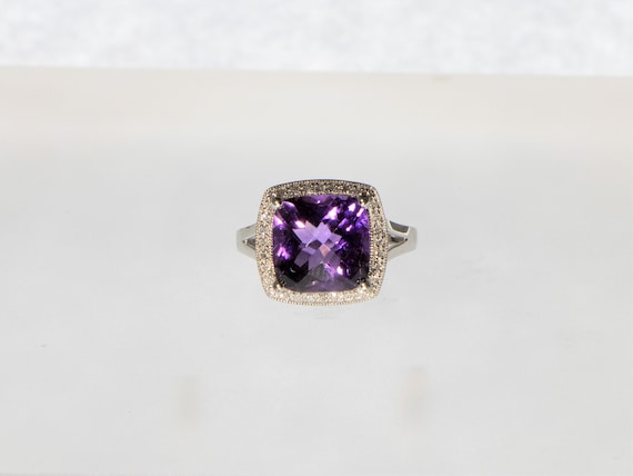 Amethyst Diamond Halo Ring - image 1