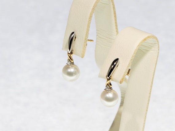 Pearl and Diamond Dangle Earrings with Detachable… - image 4