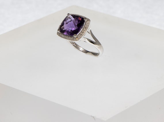 Amethyst Diamond Halo Ring - image 3