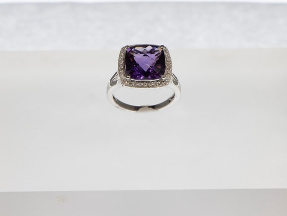 Amethyst Diamond Halo Ring - image 2