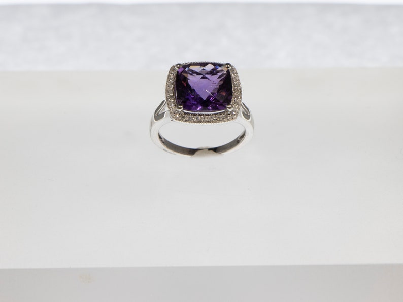 Amethyst Diamond Halo Ring image 2