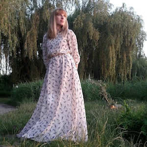 Glamor Maxi Dress, Colorful Maxi Dress, Maxi with Sleeves, Flowy Sheer Dress, Blush chiffon dress