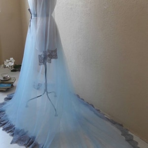 Blue boudoir dress, Tulle boudoir gown, Long sleeve bridal gown, Boudoir gown, Luxury boudoir robe, Bridal nightgown, Bride morning image 5