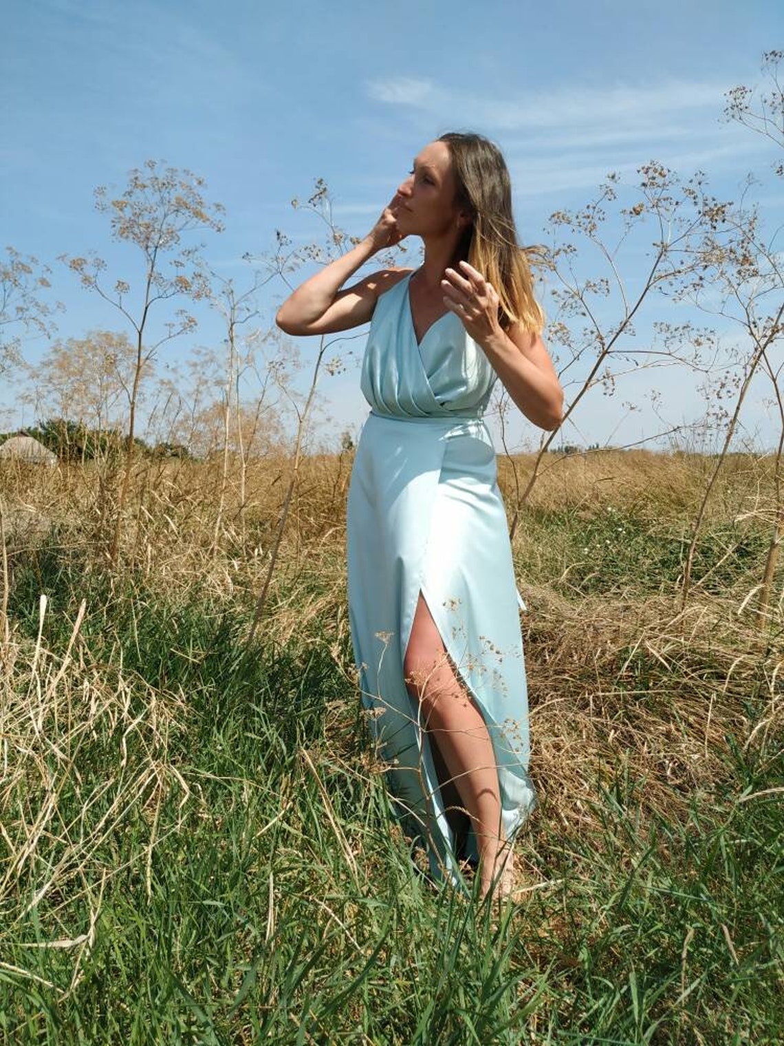 Sky Blue Silk Dress
