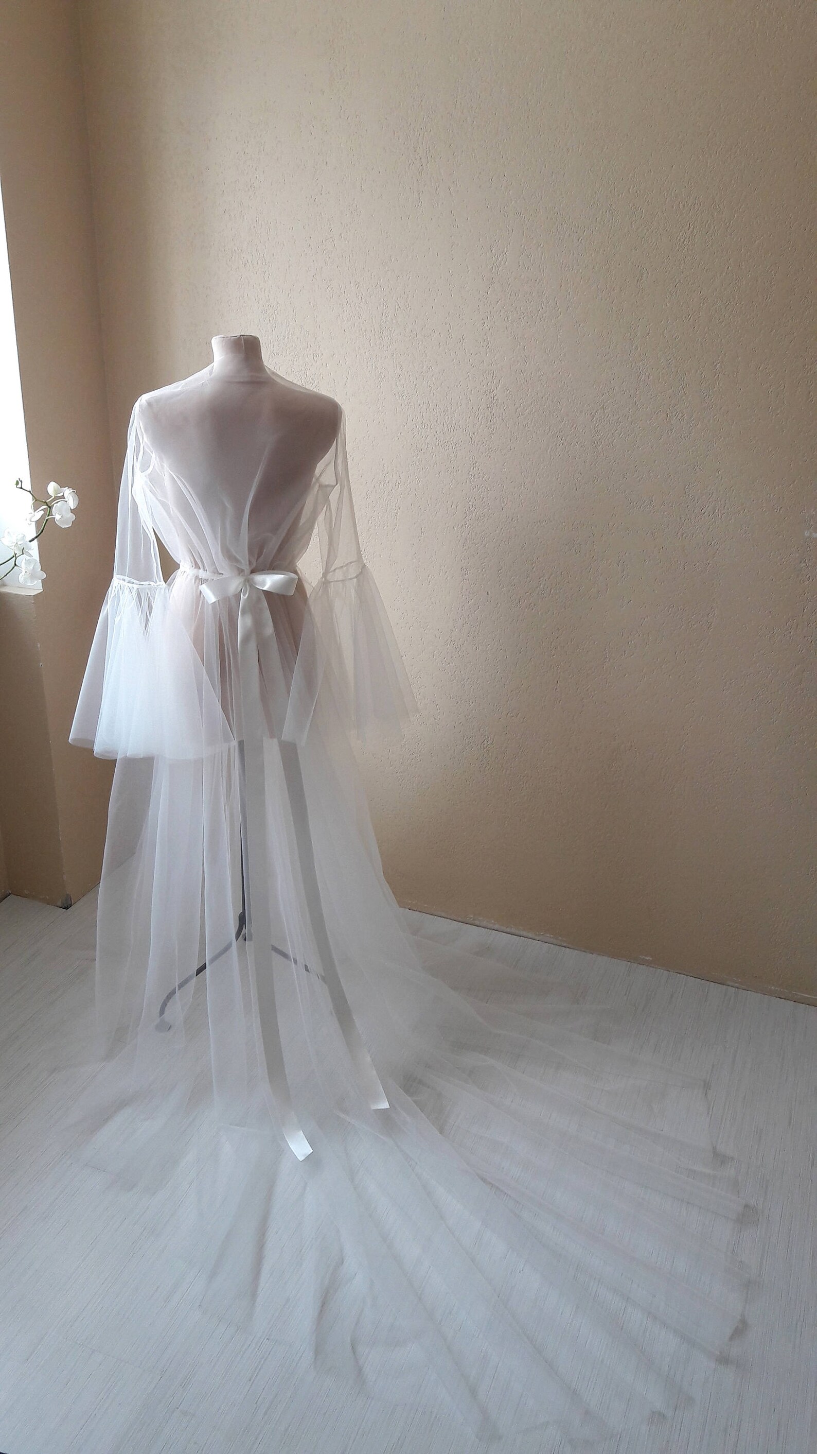 Bridal Boudoir Robe, Ivory Boudoir Dress, Tulle Boudoir Gown, Long ...