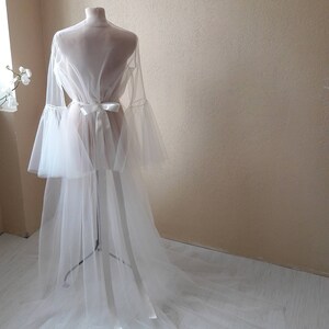 Bridal Boudoir Robe, Ivory Boudoir Dress, Tulle Boudoir Gown, Long ...