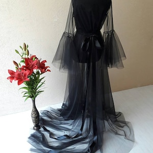 Black boudoir dress, Wedding day gown, Tulle boudoir gown, Boudoir gown, Bridal nightgown, Bride morning, Luxury boudoir robe