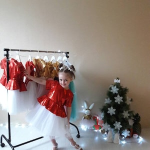 Red Flower girl Dress Wedding Bridesmaid Communion Christmas Vintage Tulle Sequin Pageant Party Bridal Flower - Sale!