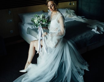 Ivory boudoir dress, Tulle boudoir gown, Boudoir gown, Luxury boudoir robe, Bridal nightgown, Bride morning