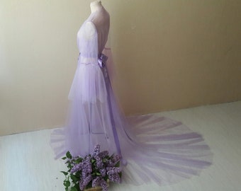 Light purple boudoir dress, Tulle boudoir gown, Long sleeve bridal gown, Boudoir gown, Luxury boudoir robe, Bridal nightgown, Bride morning