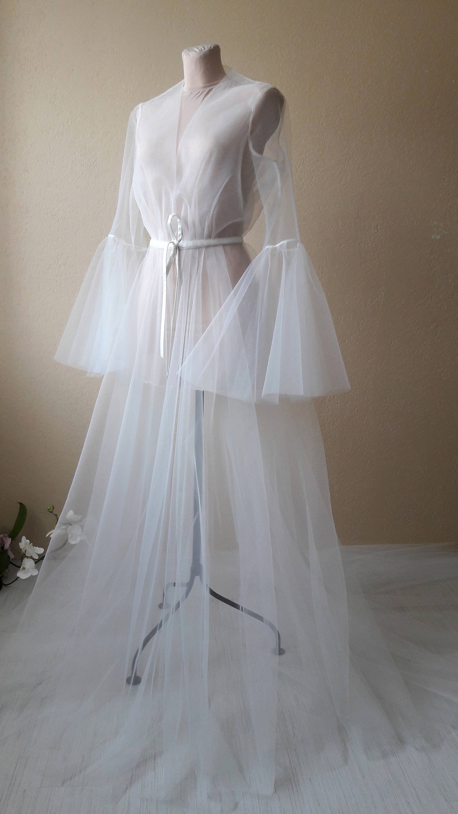 Bridal Boudoir Robe, Ivory Boudoir Dress, Tulle Boudoir Gown, Long ...