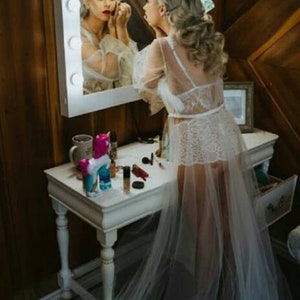 Ivory+Nude Bridal lingerie,Ivory boudoir dress, Boudoir gown, Tulle boudoir gown, Luxury boudoir robe, Bridal nightgown, Bride morning