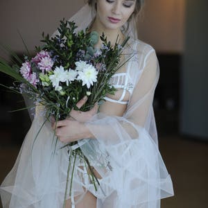 Bridal boudoir robe, Ivory boudoir dress, Tulle boudoir gown, Long sleeve bridal gown, Luxury boudoir robe, Bridal nightgown, Bride morning