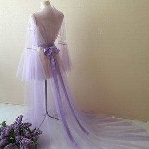 Light purple boudoir dress, Tulle boudoir gown, Long sleeve bridal gown, Boudoir gown, Luxury boudoir robe, Bridal nightgown, Bride morning