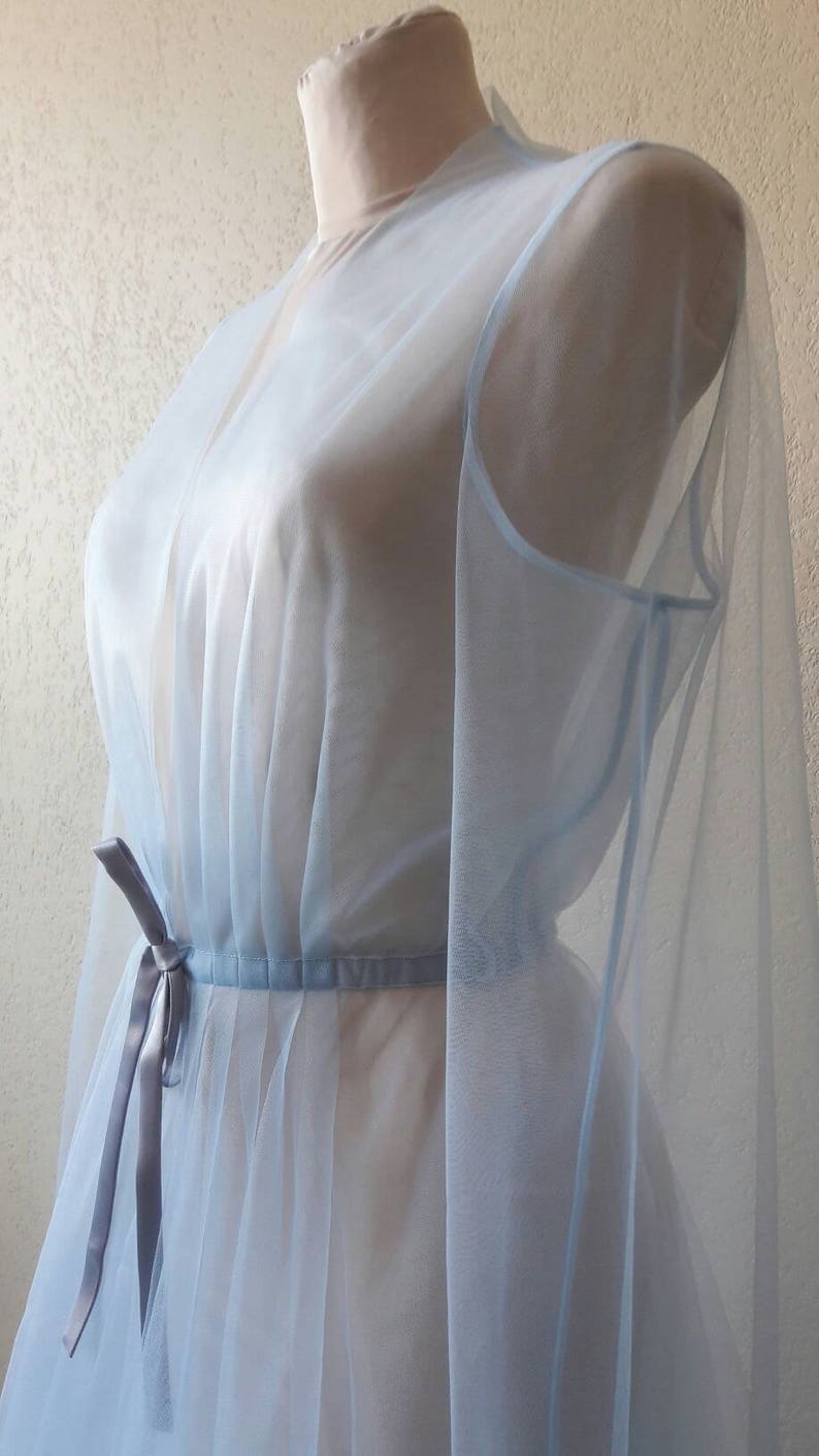 Blue boudoir dress, Tulle boudoir gown, Long sleeve bridal gown, Boudoir gown, Luxury boudoir robe, Bridal nightgown, Bride morning image 8
