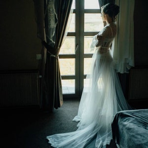 Ivory boudoir dress, Boudoir gown, Tulle boudoir gown, Luxury boudoir robe, Bridal nightgown, Bride morning