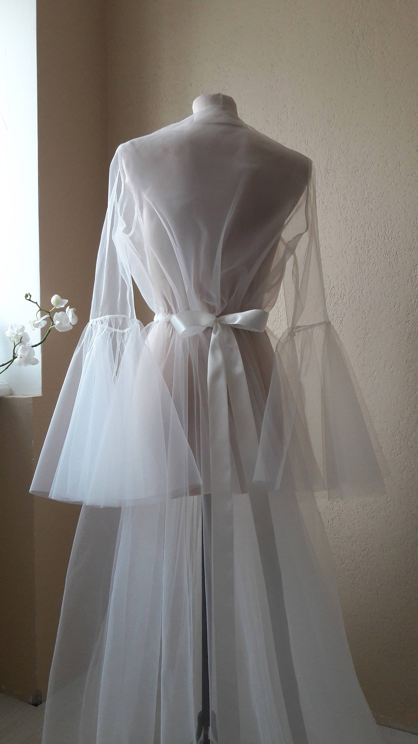 Bridal Boudoir Robe, Ivory Boudoir Dress, Tulle Boudoir Gown, Long ...