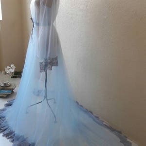 Blue boudoir dress, Tulle boudoir gown, Long sleeve bridal gown, Boudoir gown, Luxury boudoir robe, Bridal nightgown, Bride morning image 10