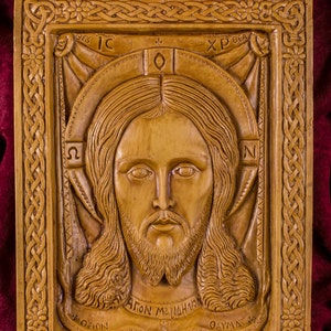 Jesus Christ Agion Mandilion Aromatic Christian Wall Icon Plaque made with pure beeswax mastic and incense