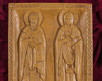 Saints Cyprian and Justina Aromatic Christian Wall Icon Plaque made with pure beeswax mastic and incense