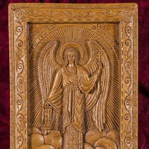 Guardian Angel Aromatic Christian Wall Icon Plaque made with pure beeswax mastic and incense