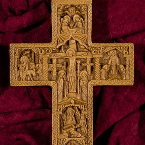 Wall Cross with details from Christ’s Passion Aromatic Wall Crucifix made with pure beeswax mastic and incense
