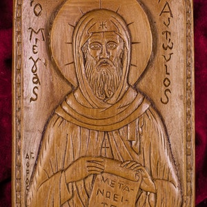 Sint Antonius de Grote Aromatische Christelijke Muur Icoon Plaquette gemaakt met pure bijenwas mastiek en wierook van de berg Athos