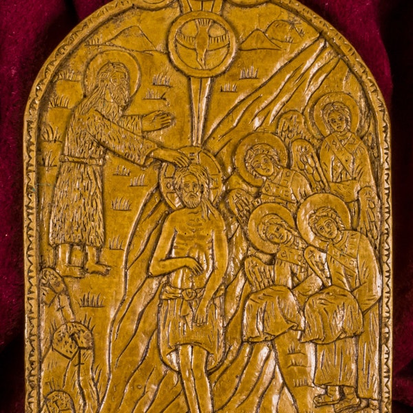 Théophanie baptême de Jésus Christ aromatiques Christian icône Plaque murale fait avec encens et de cire d’abeille pure mastic