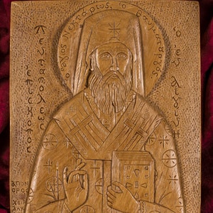 Saint Nektarios of Aegina Aromatic Christian Wall Icon Plaque made with pure beeswax mastic and incense