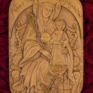 Theotokos The Unfading Flower Bloom Rose Aromatic Christian Wall Icon Plaque made with pure beeswax mastic and incense