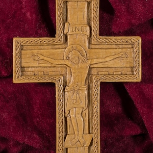 Small Aromatic Cross Byzantine style Wall Crucifix made with pure beeswax mastic and incense