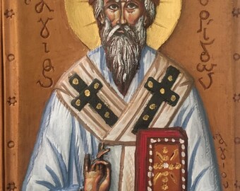 Hand Painted Unique Icon of St. Spyridon Trimythous  Aromatic Christian Wall Plaque made with pure beeswax mastic incense