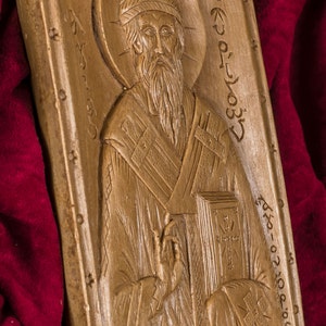 Saint Spyridon Trimythous Aromatic Christian Wall Icon Plaque made with pure beeswax mastic and incense image 2
