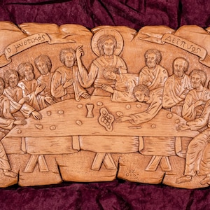 Large Greek Orthodox Icon The Last Supper Wall Plaque made with pure beeswax mastic and incense