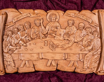 Large Greek Orthodox Icon The Last Supper Wall Plaque made with pure beeswax mastic and incense