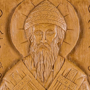 Saint Spyridon Trimythous Aromatic Christian Wall Icon Plaque made with pure beeswax mastic and incense image 3