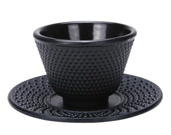 Taza de té de hierro fundido Oriarm con platillo, taza de té de kung fu de hierro fundido 120ml