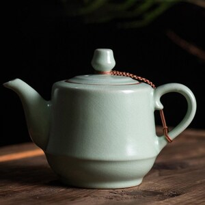 Oriarm Chinese Porcelain Teapot with Removable Infuser, Ru Ware Celadon Ceramic Tea Pot Set