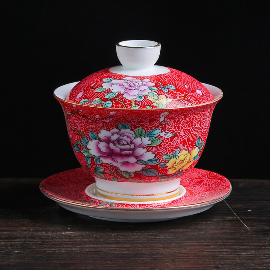 Falangcai Porcelain Gaiwan Tea Cup Chinese Teacup With Saucer Etsy