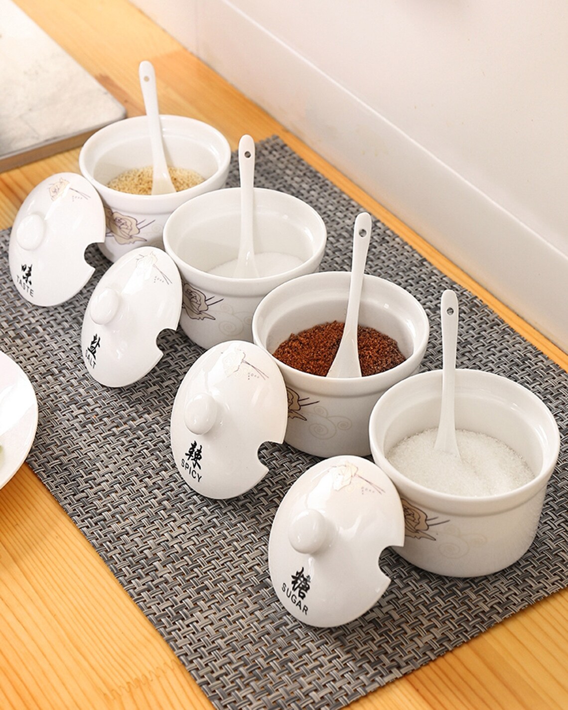 Ceramic Salt Cellar With Lid and Spoon Sugar Container Etsy