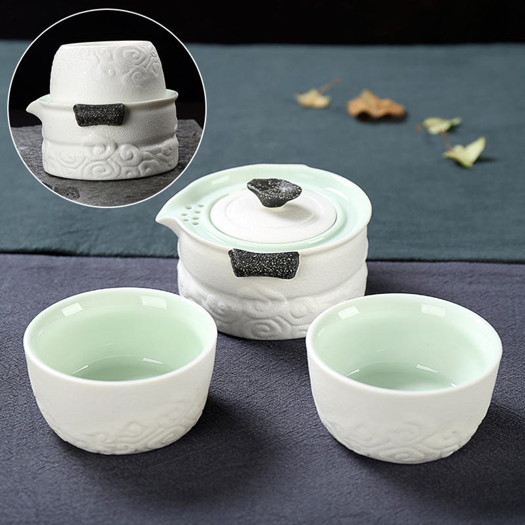 Chinese Porcelain Travel Tea Set Snow Glaze Ceramic Tea Set Etsy