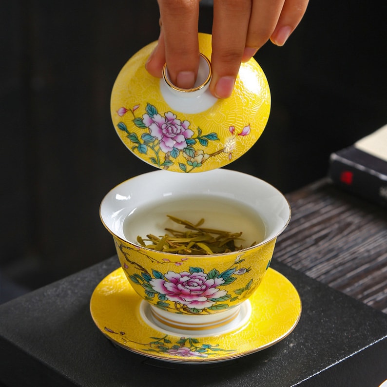 Falangcai Porcelain Gaiwan Tea Cup Chinese Teacup With Saucer Etsy