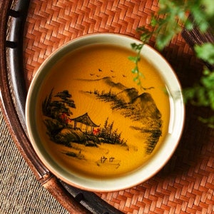 Oriarm Porcelain Tea Cup with Hand Painted Landscape, Chinese Kung Fu Tea Cup