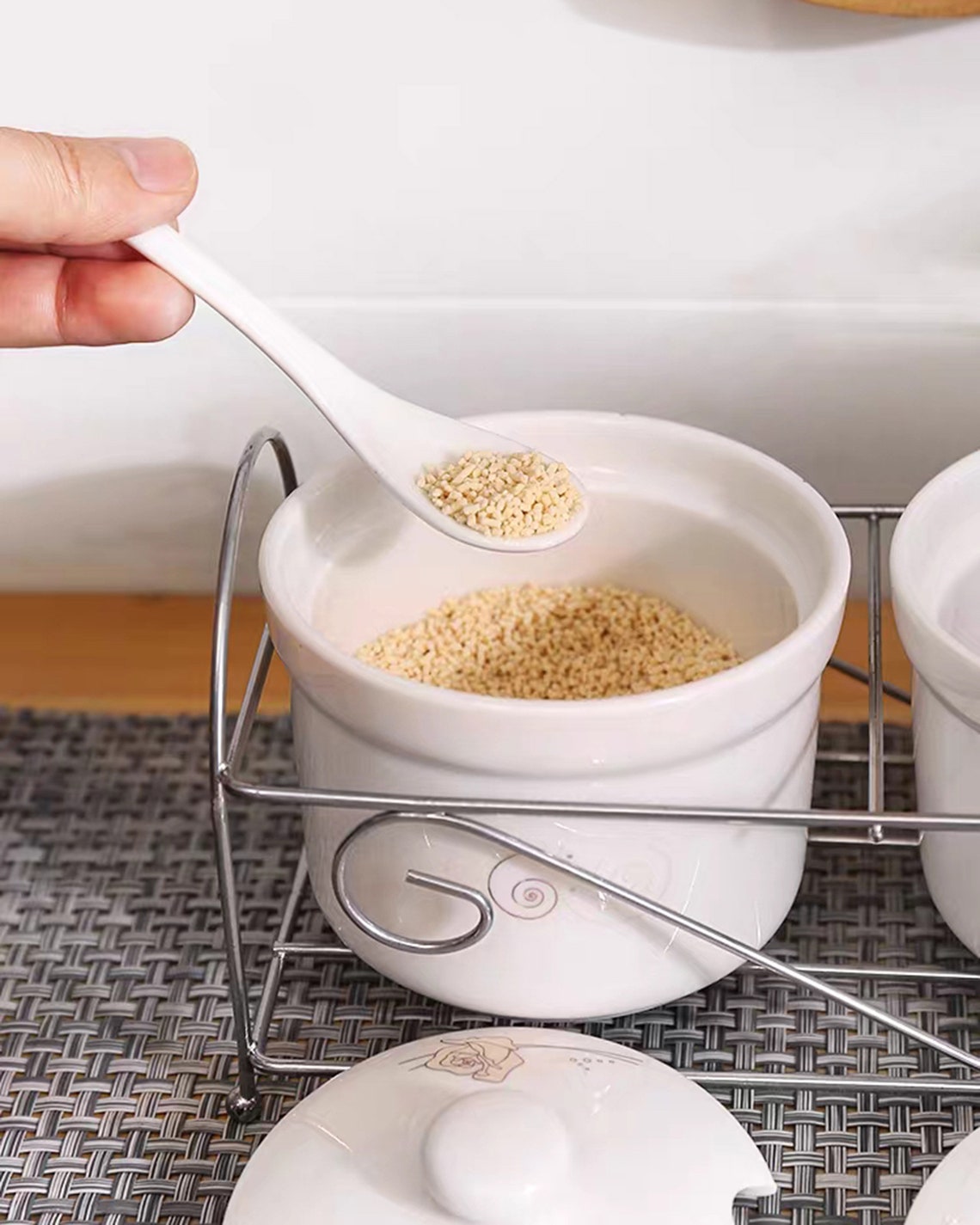 Ceramic Salt Cellar With Lid and Spoon Sugar Container Etsy